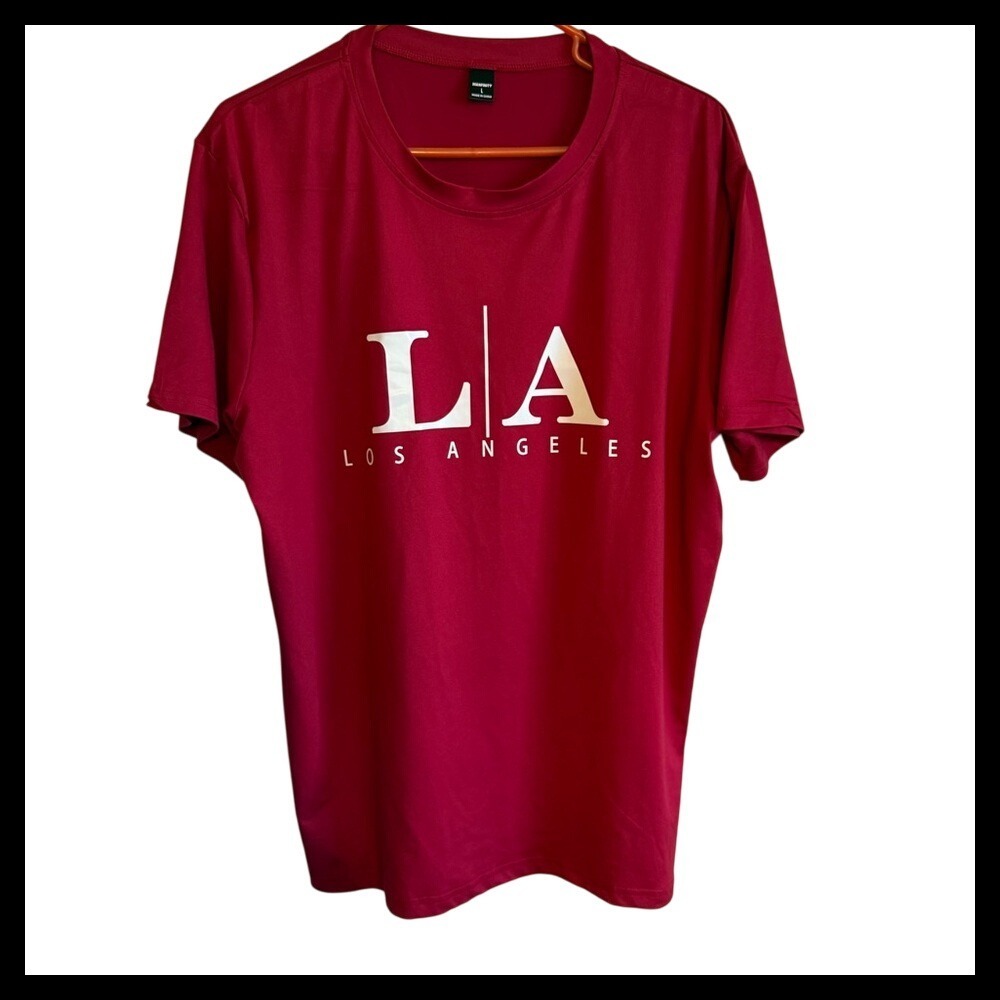 NWOT MANFINITY‎ LA Los Angeles Graphic T-Shirt Red Casual Short Sleeve Top - L